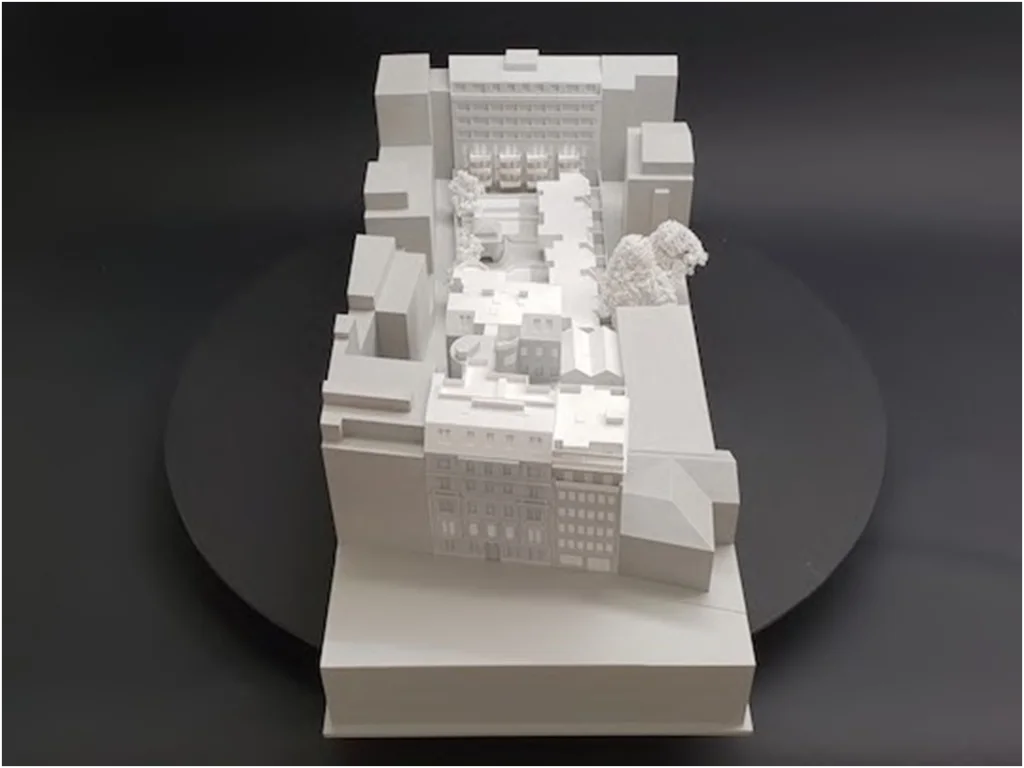 Weißmodell eines städtebaulichen Immobilienprojekts in Blockstruktur