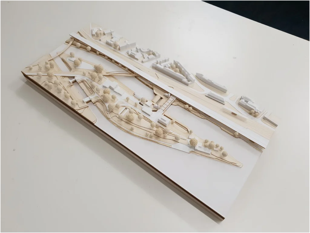 Topografisches Architekturmodell mit Landschafts- und Infrastrukturplanung – präzises Geländemodell für Wettbewerbe und Projektpräsentationen
