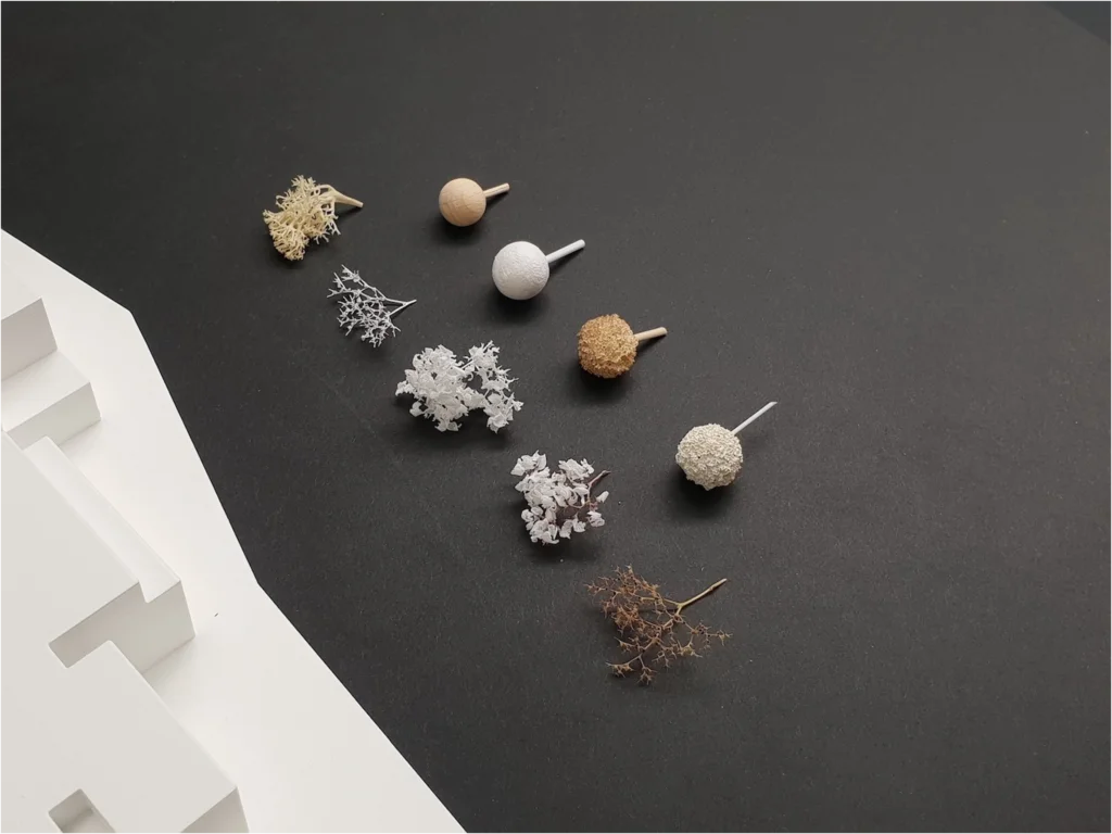 Modellbäume für Architekturmodelle – verschiedene Materialien und Strukturen