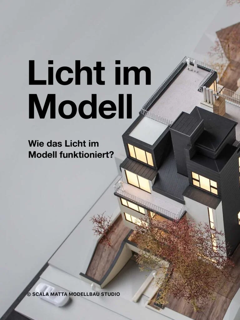 Architekturmodell mit integrierter Beleuchtung, Innenlicht in Fenstern und Fassaden zur Darstellung von Raumwirkung und Nutzungssituationen